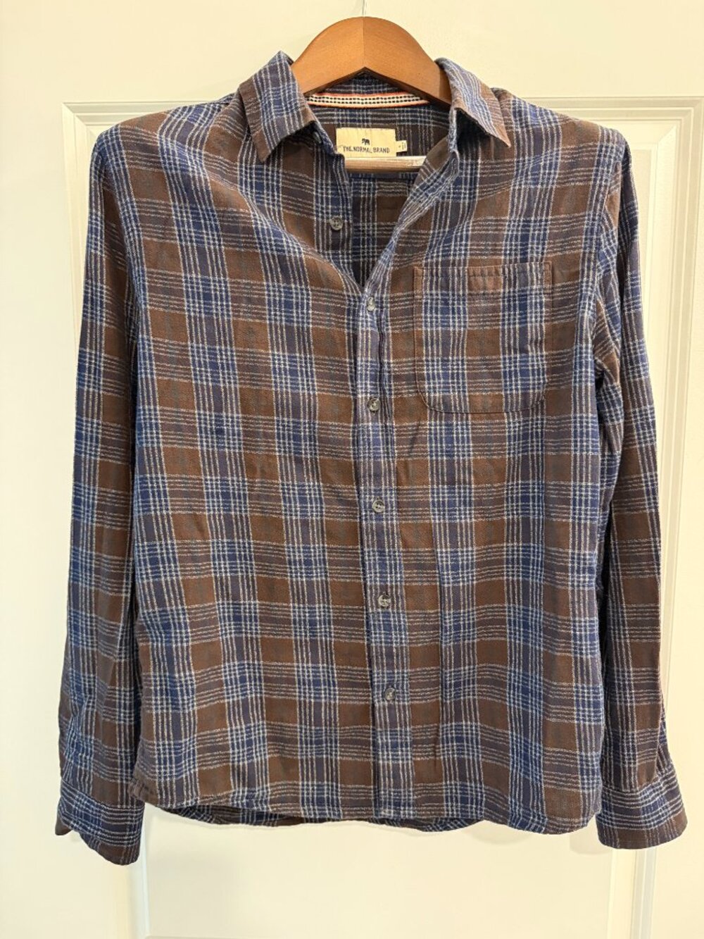 The Normal Brand Blue and Brown Plaid One Pocket Flannel Small Men's Shirt Comfy - Picture 7 of 9